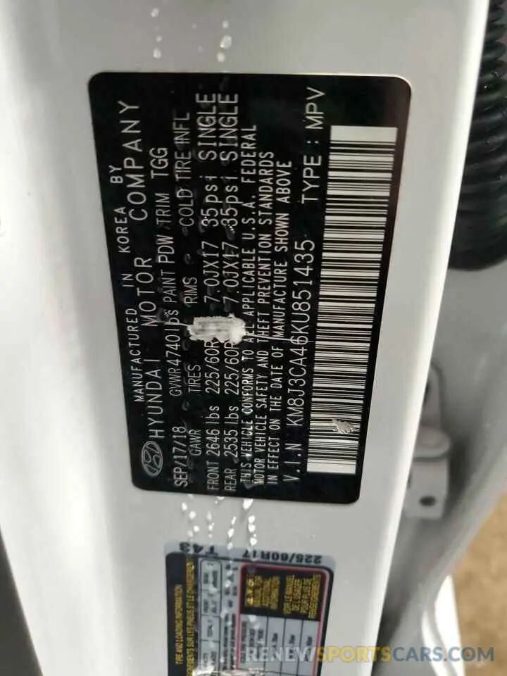 14 fotografías del automóvil dañado KM8J3CA46KU851435 HYUNDAI TUCSON 2019