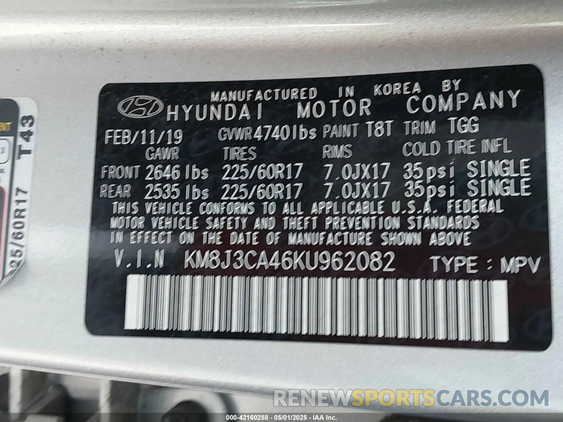 9 fotografías del automóvil dañado KM8J3CA46KU962082 HYUNDAI TUCSON 2019