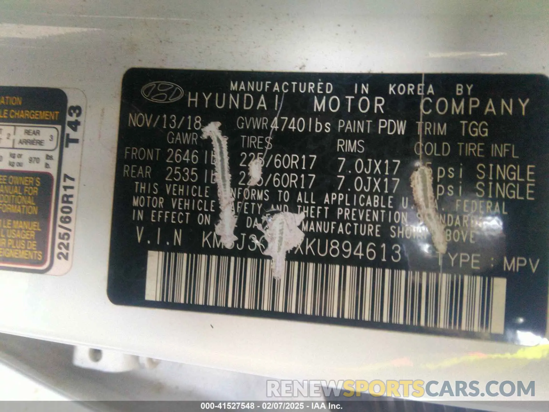 9 fotografías del automóvil dañado KM8J3CA4XKU894613 HYUNDAI TUCSON 2019