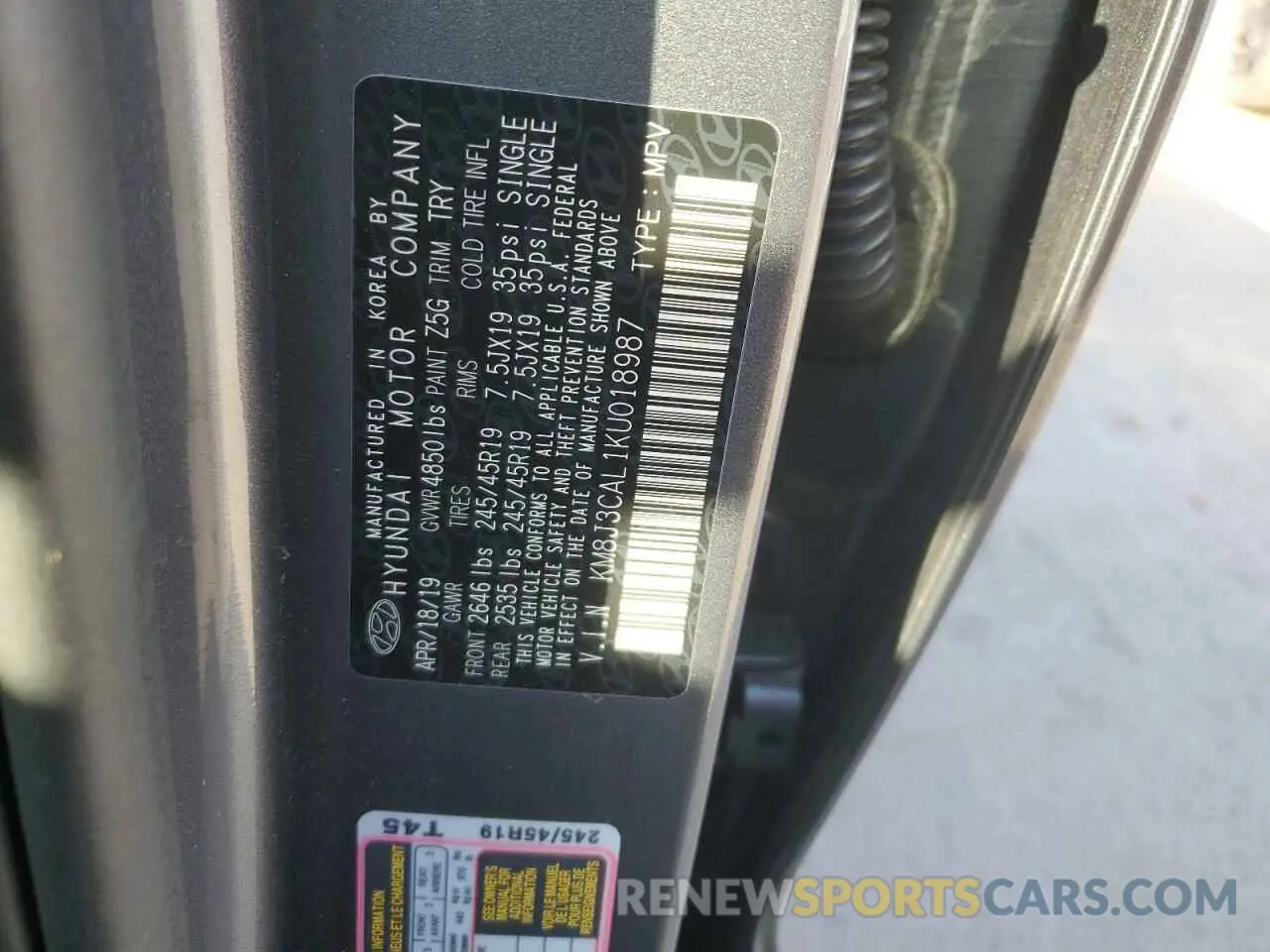13 fotografías del automóvil dañado KM8J3CAL1KU018987 HYUNDAI TUCSON 2019