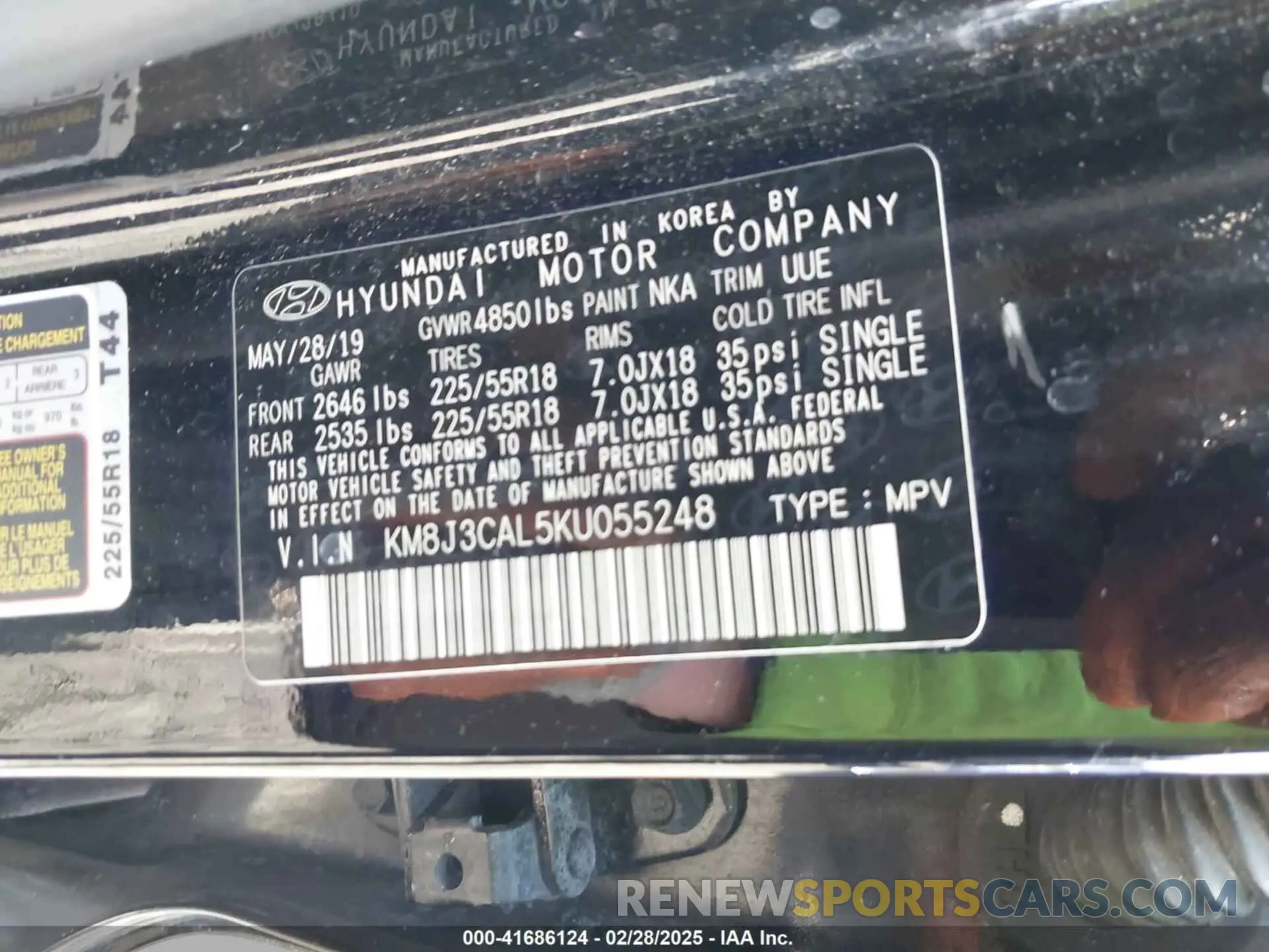 9 fotografías del automóvil dañado KM8J3CAL5KU055248 HYUNDAI TUCSON 2019