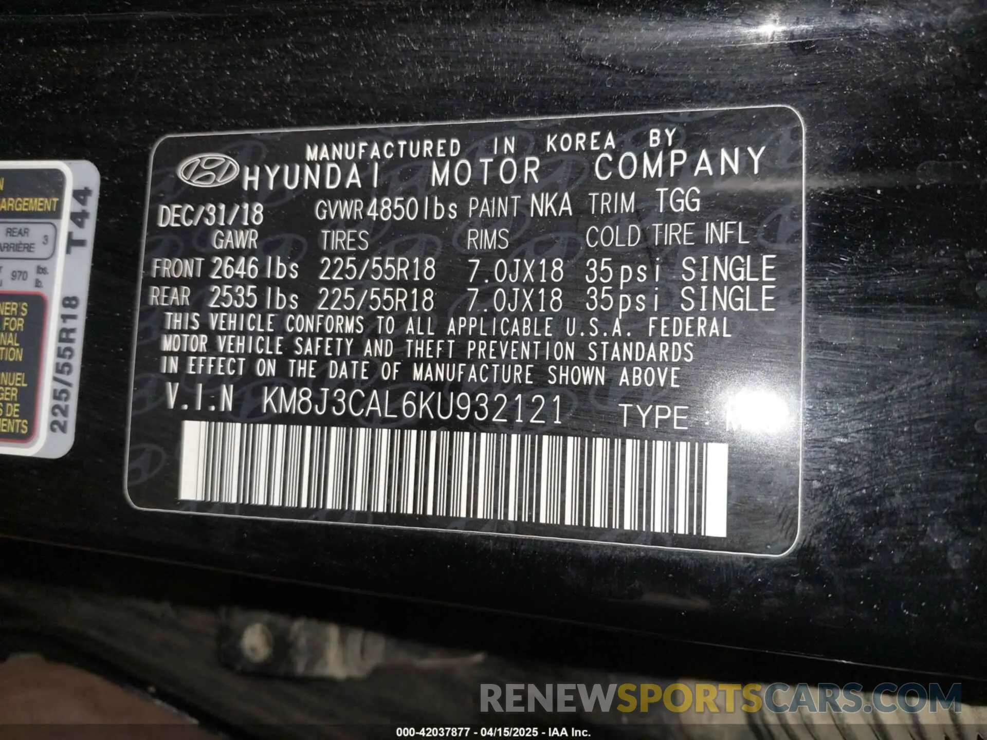 9 fotografías del automóvil dañado KM8J3CAL6KU932121 HYUNDAI TUCSON 2019