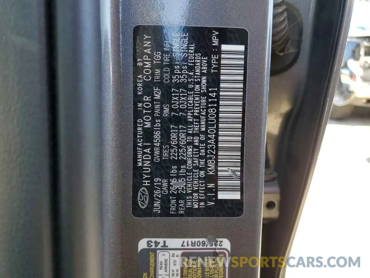 13 fotografías del automóvil dañado KM8J23A40LU081141 HYUNDAI TUCSON 2020
