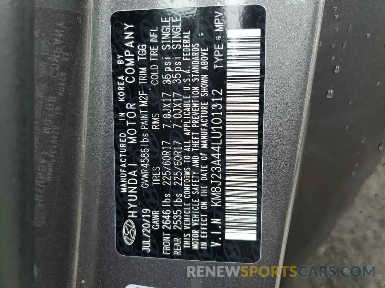 13 fotografías del automóvil dañado KM8J23A44LU101312 HYUNDAI TUCSON 2020