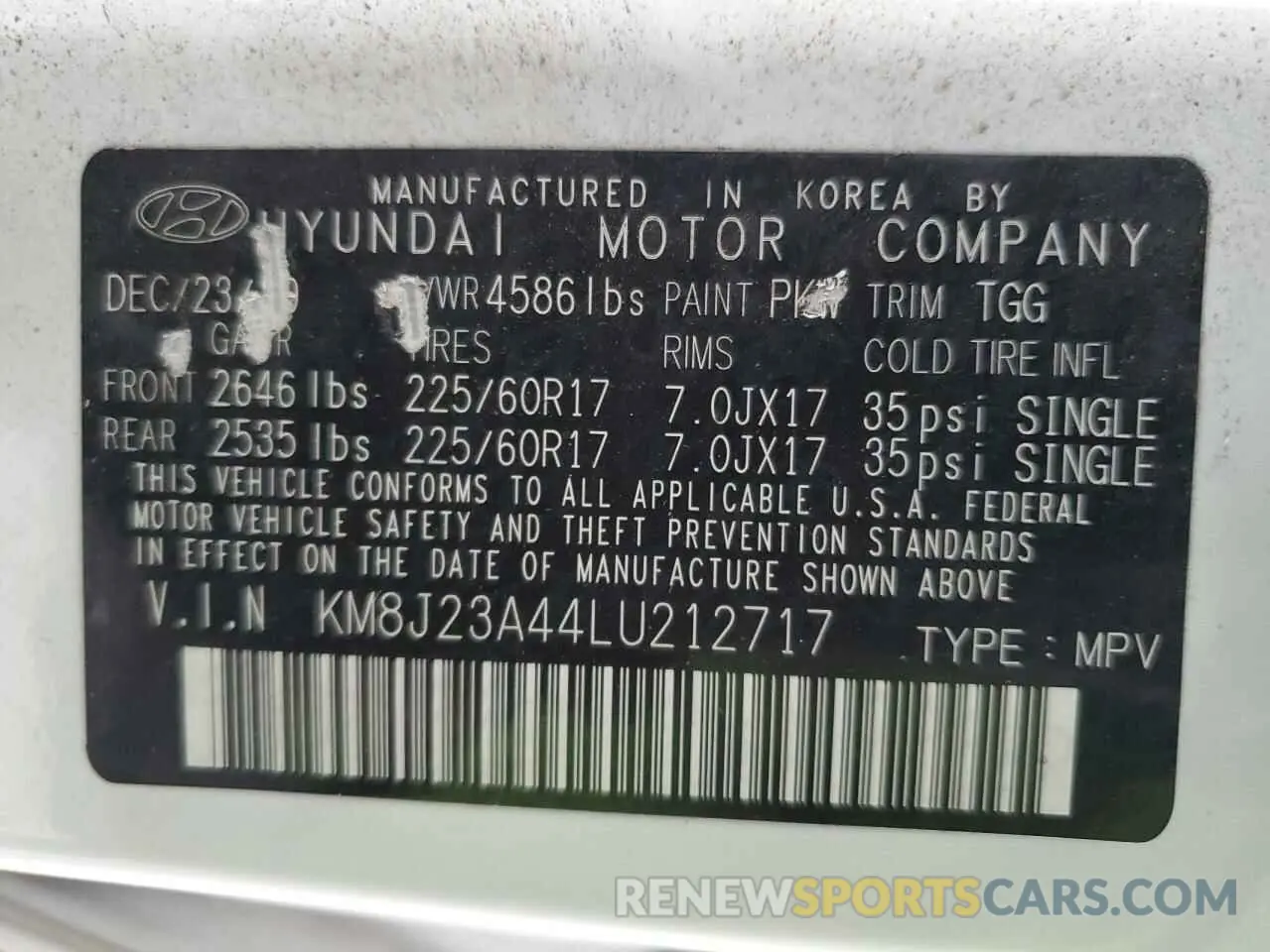 14 fotografías del automóvil dañado KM8J23A44LU212717 HYUNDAI TUCSON 2020