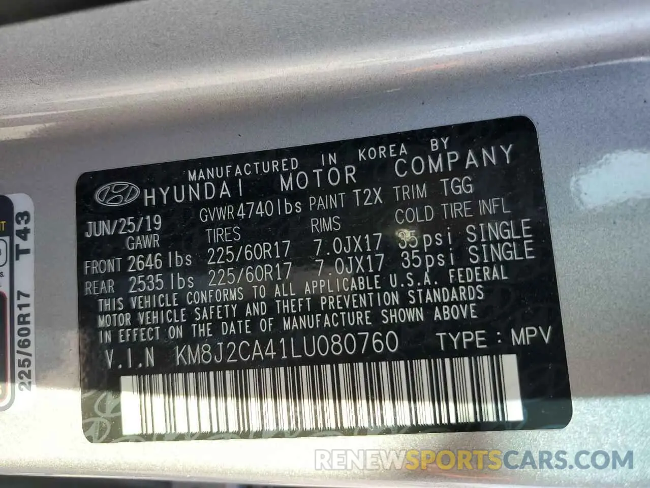 13 fotografías del automóvil dañado KM8J2CA41LU080760 HYUNDAI TUCSON 2020