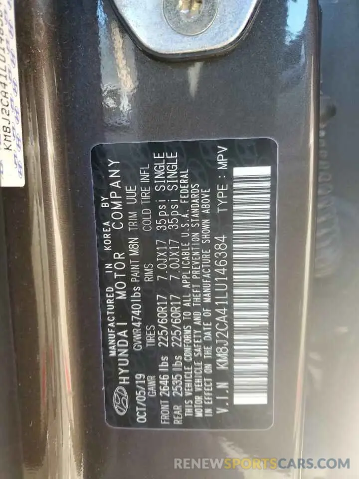 12 fotografías del automóvil dañado KM8J2CA41LU146384 HYUNDAI TUCSON 2020