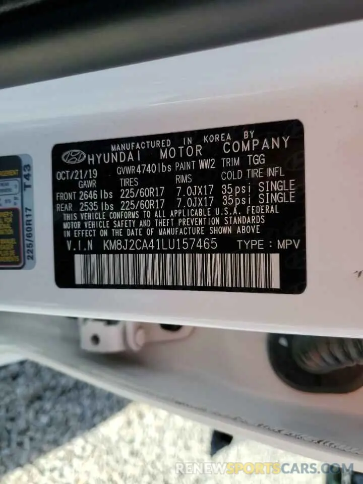 13 fotografías del automóvil dañado KM8J2CA41LU157465 HYUNDAI TUCSON 2020