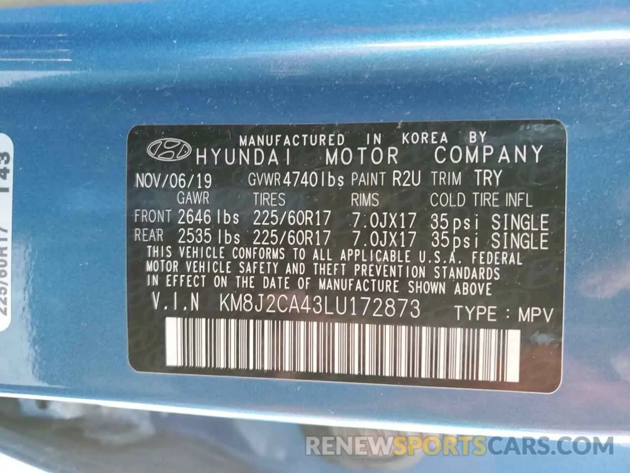 13 fotografías del automóvil dañado KM8J2CA43LU172873 HYUNDAI TUCSON 2020
