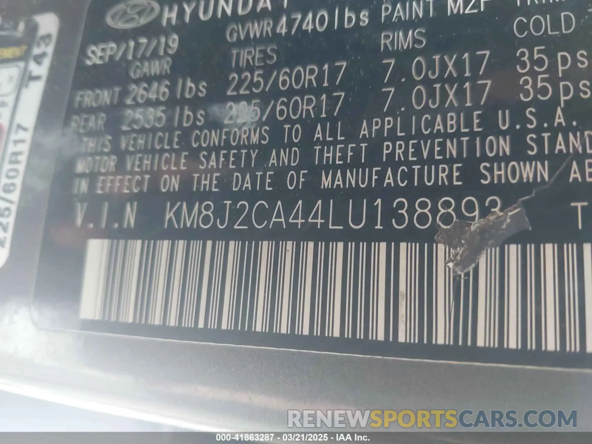 9 fotografías del automóvil dañado KM8J2CA44LU138893 HYUNDAI TUCSON 2020