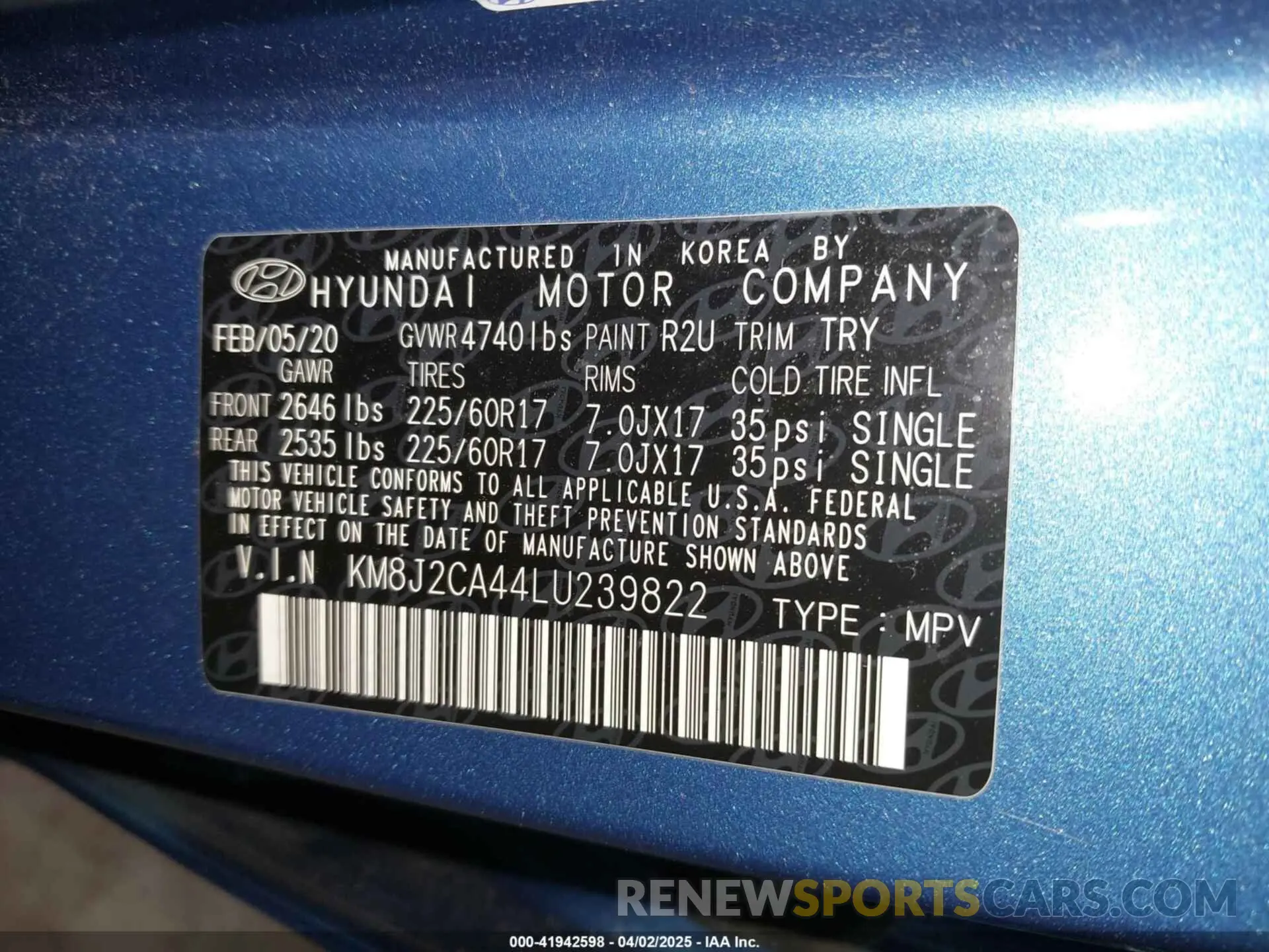 9 fotografías del automóvil dañado KM8J2CA44LU239822 HYUNDAI TUCSON 2020