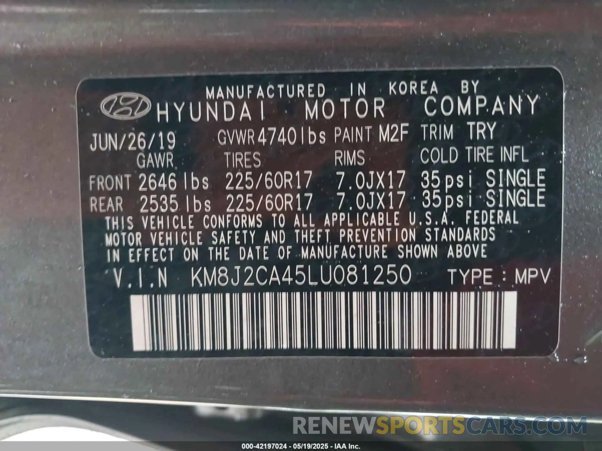 9 fotografías del automóvil dañado KM8J2CA45LU081250 HYUNDAI TUCSON 2020