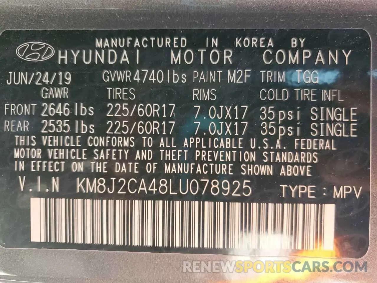 13 fotografías del automóvil dañado KM8J2CA48LU078925 HYUNDAI TUCSON 2020
