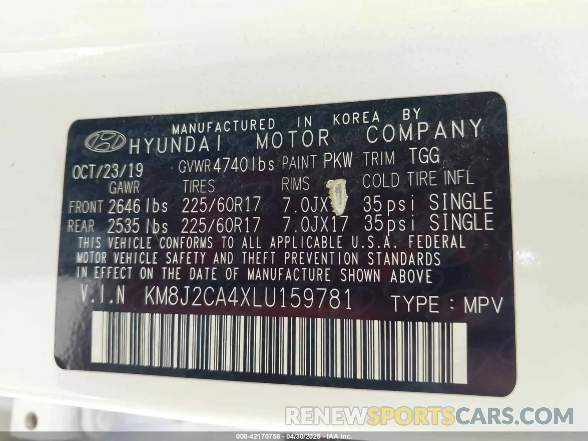 9 fotografías del automóvil dañado KM8J2CA4XLU159781 HYUNDAI TUCSON 2020