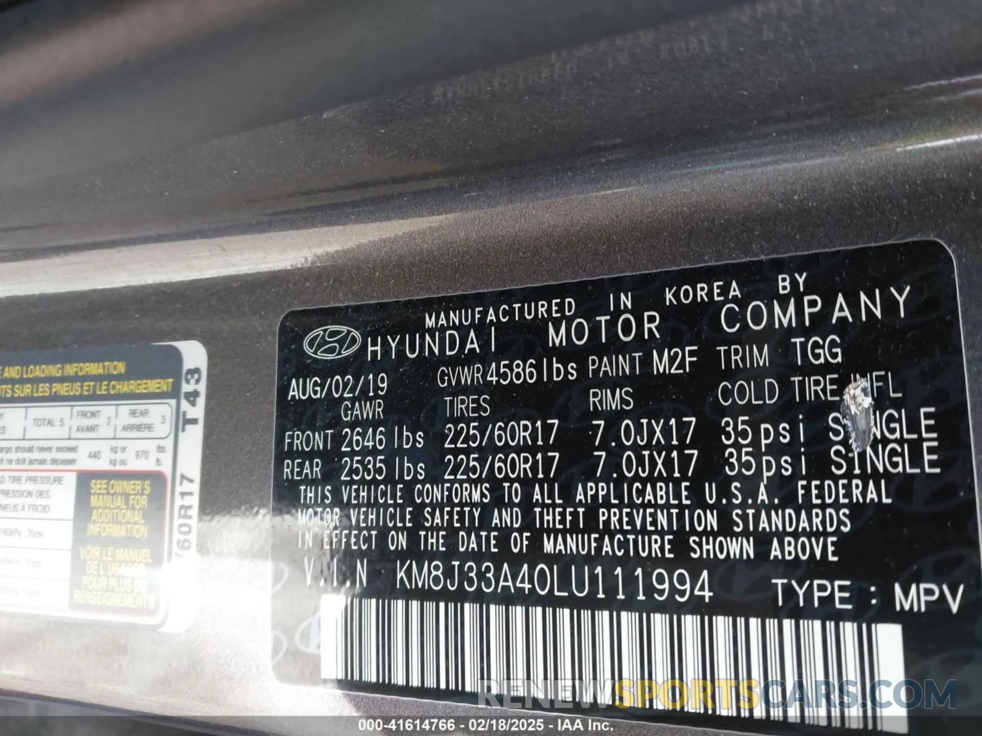 9 fotografías del automóvil dañado KM8J33A40LU111994 HYUNDAI TUCSON 2020