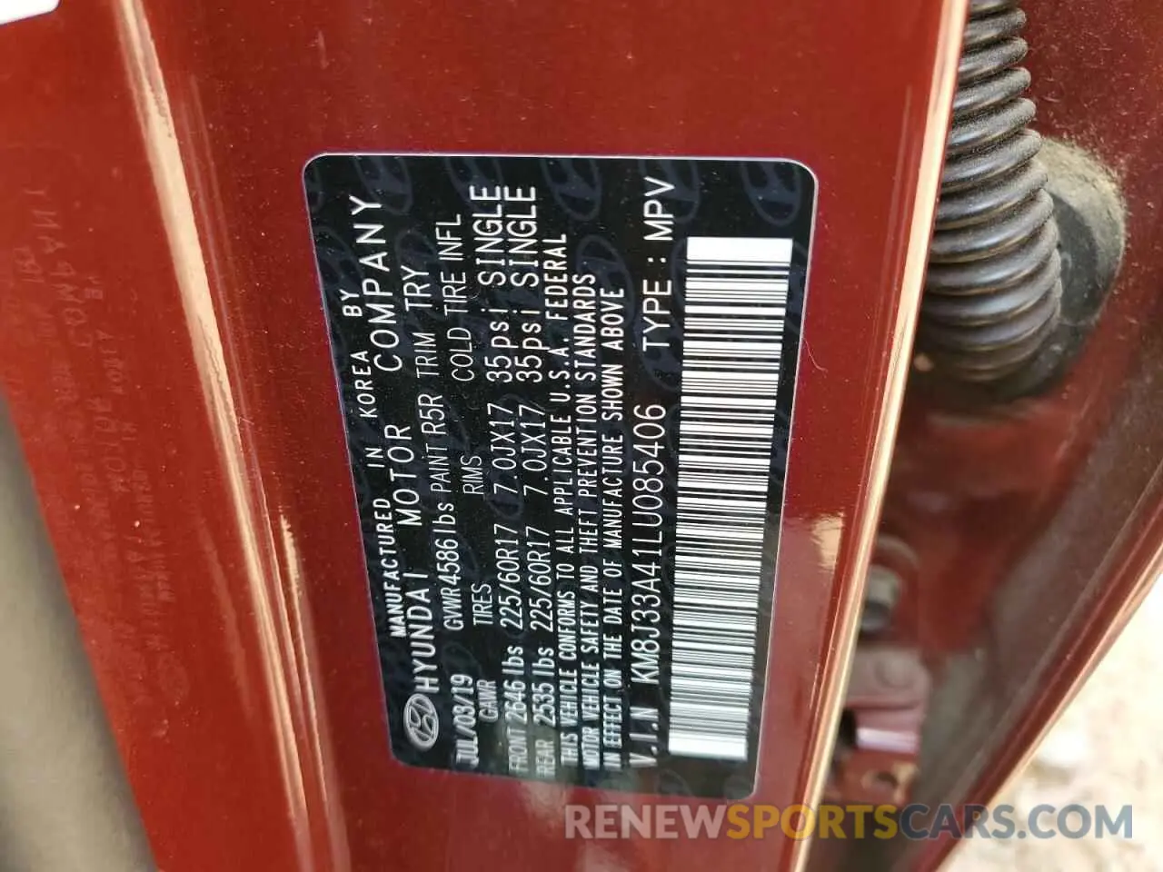 14 fotografías del automóvil dañado KM8J33A41LU085406 HYUNDAI TUCSON 2020