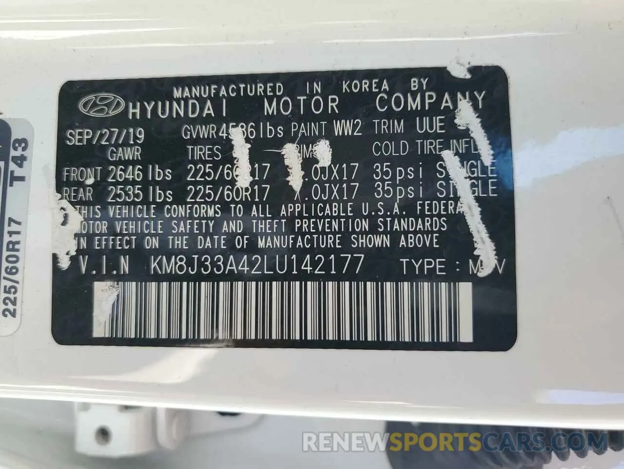 16 fotografías del automóvil dañado KM8J33A42LU142177 HYUNDAI TUCSON 2020