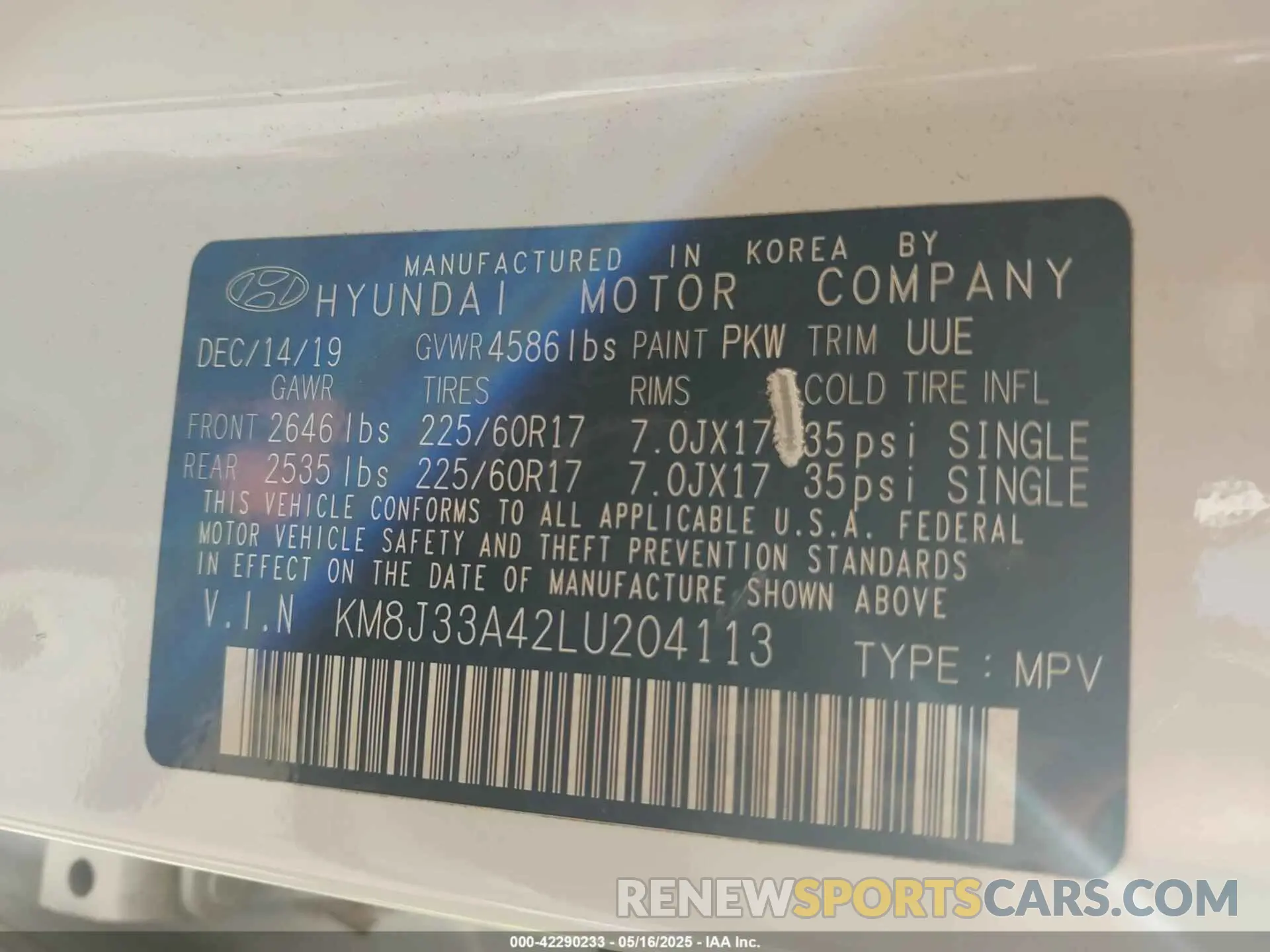 9 fotografías del automóvil dañado KM8J33A42LU204113 HYUNDAI TUCSON 2020