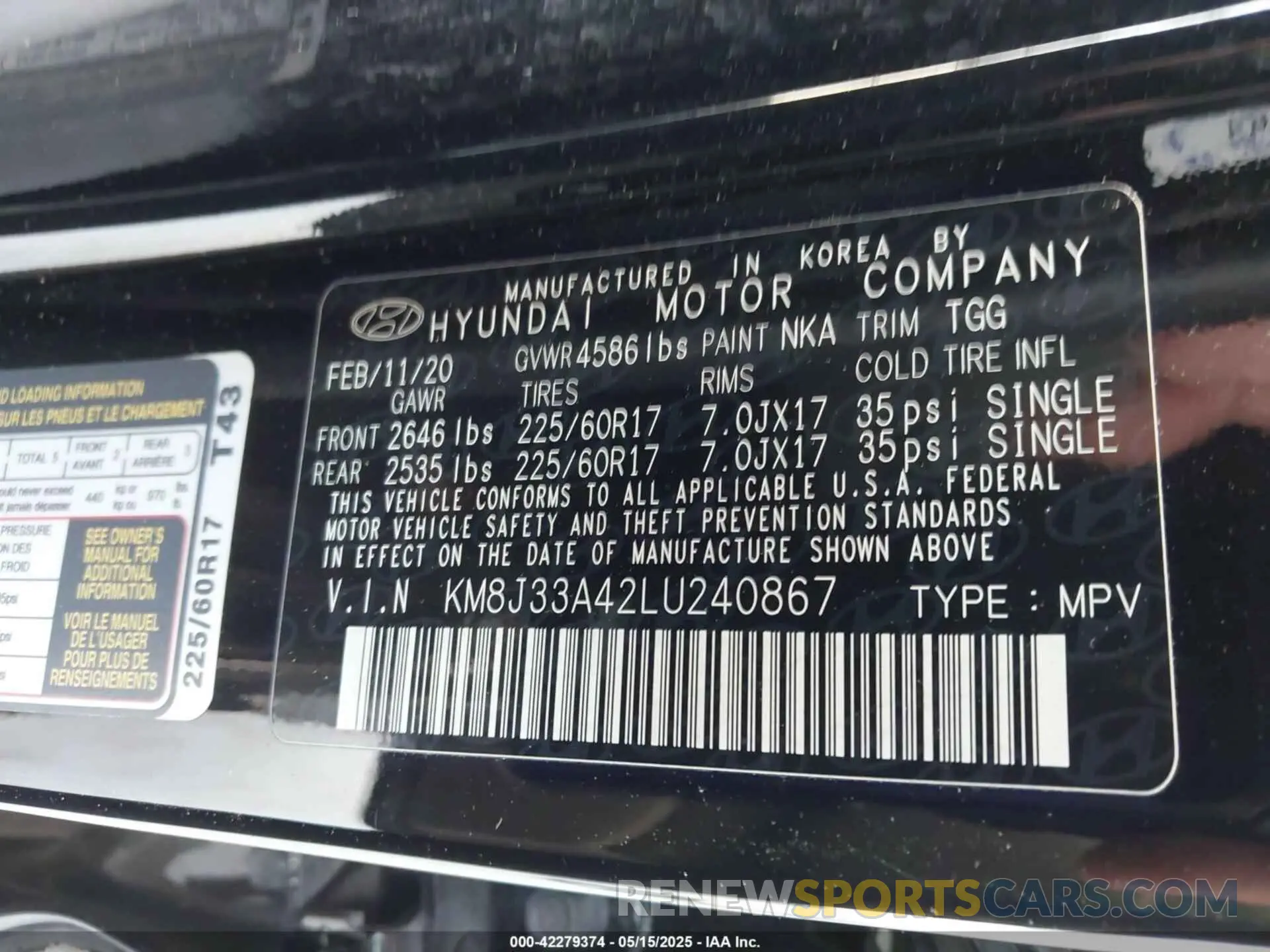 9 fotografías del automóvil dañado KM8J33A42LU240867 HYUNDAI TUCSON 2020