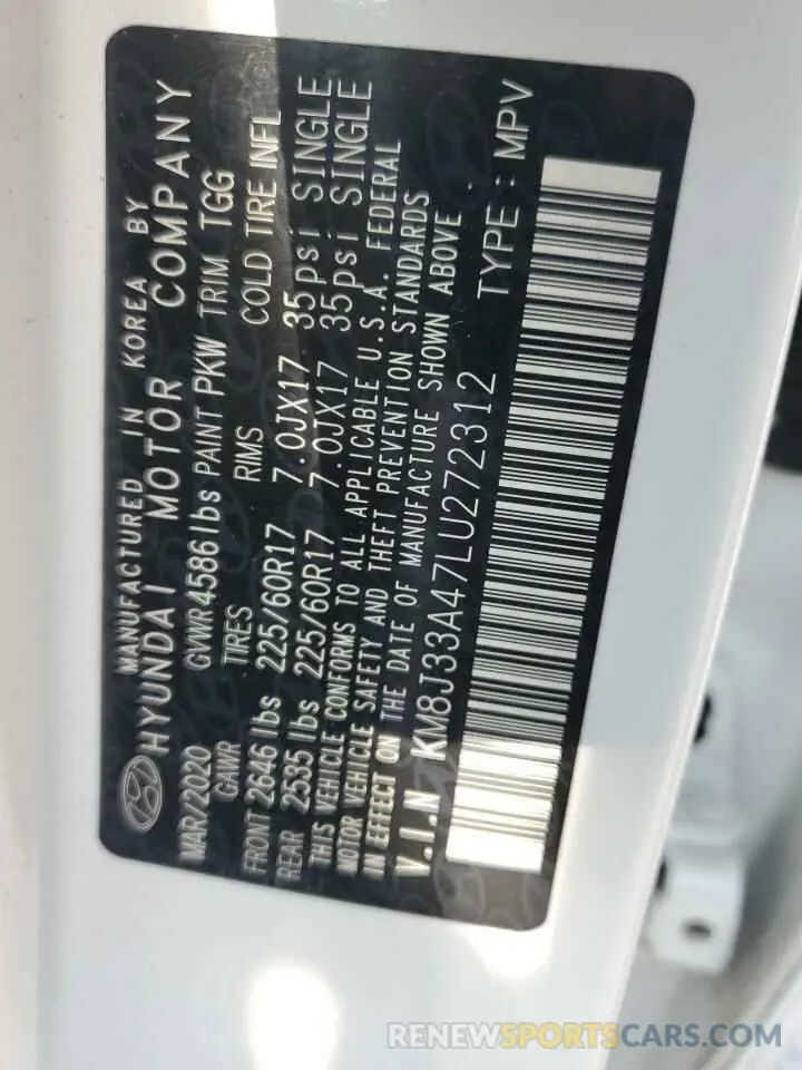 15 fotografías del automóvil dañado KM8J33A47LU272312 HYUNDAI TUCSON 2020