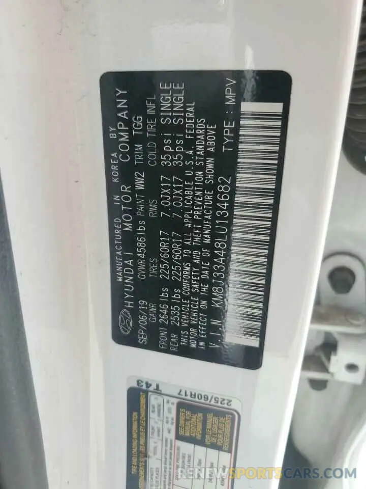 13 fotografías del automóvil dañado KM8J33A48LU134682 HYUNDAI TUCSON 2020