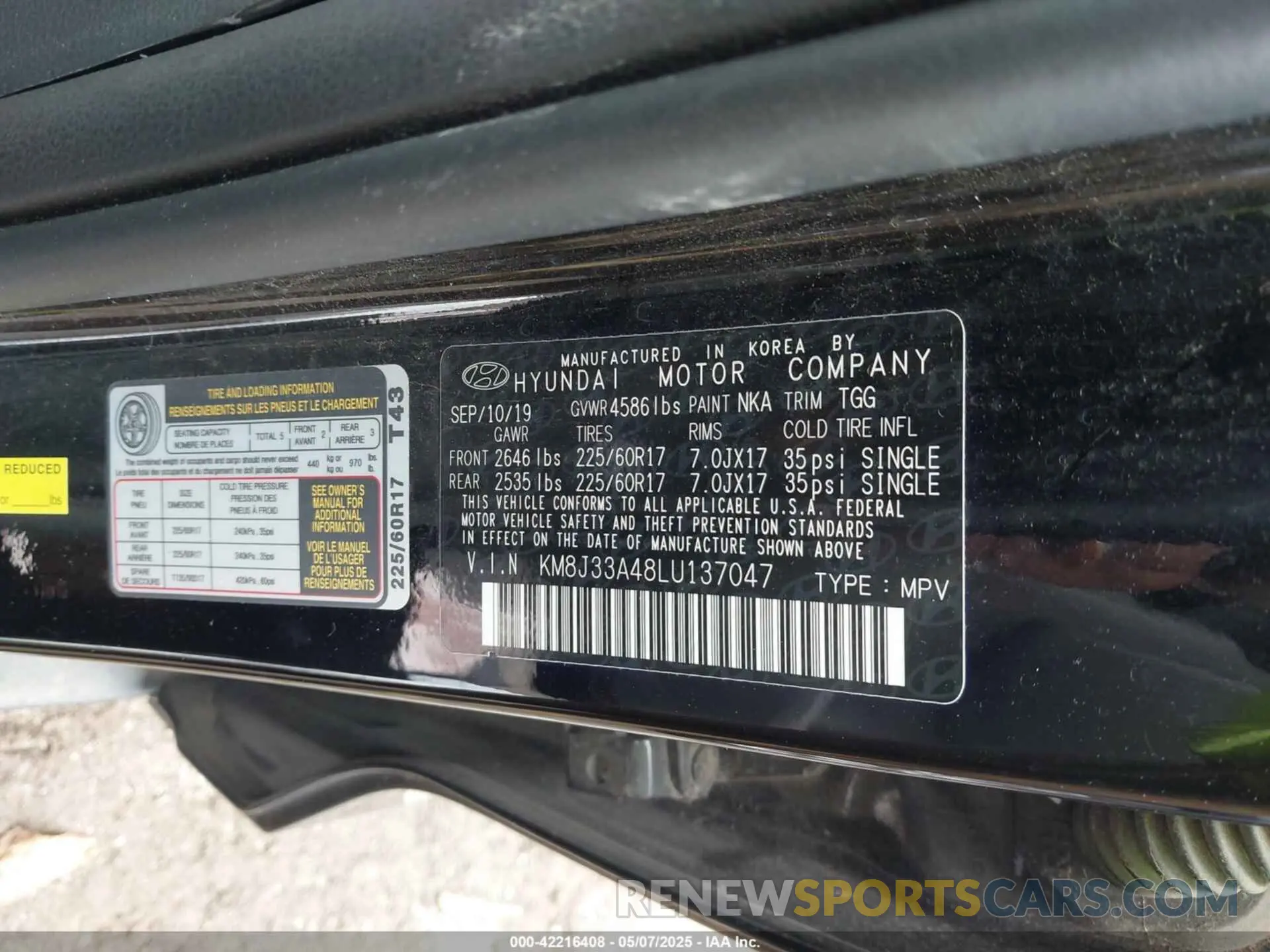 9 fotografías del automóvil dañado KM8J33A48LU137047 HYUNDAI TUCSON 2020