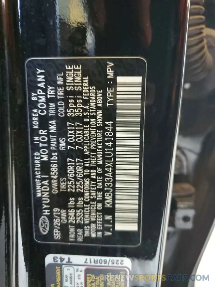 13 fotografías del automóvil dañado KM8J33A4XLU141844 HYUNDAI TUCSON 2020
