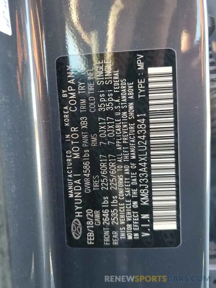 15 fotografías del automóvil dañado KM8J33A4XLU243841 HYUNDAI TUCSON 2020