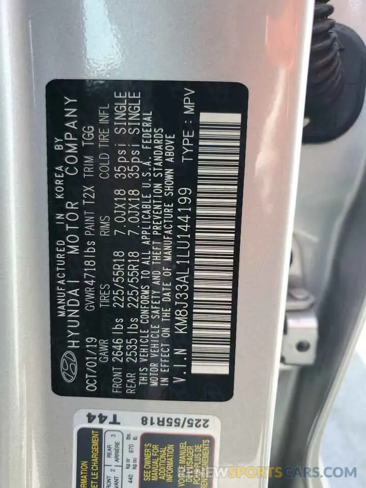 14 fotografías del automóvil dañado KM8J33AL1LU144199 HYUNDAI TUCSON 2020