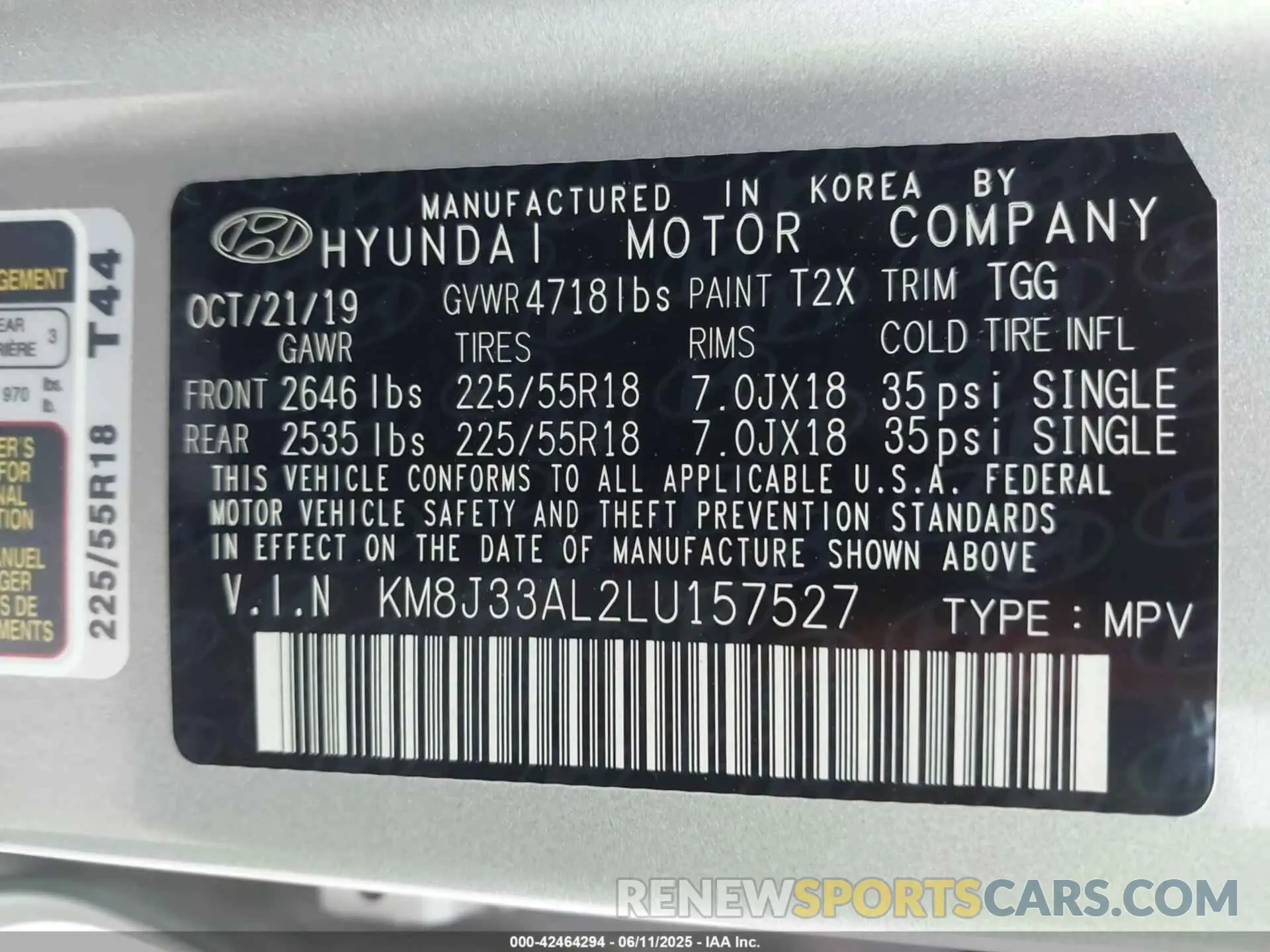 9 fotografías del automóvil dañado KM8J33AL2LU157527 HYUNDAI TUCSON 2020