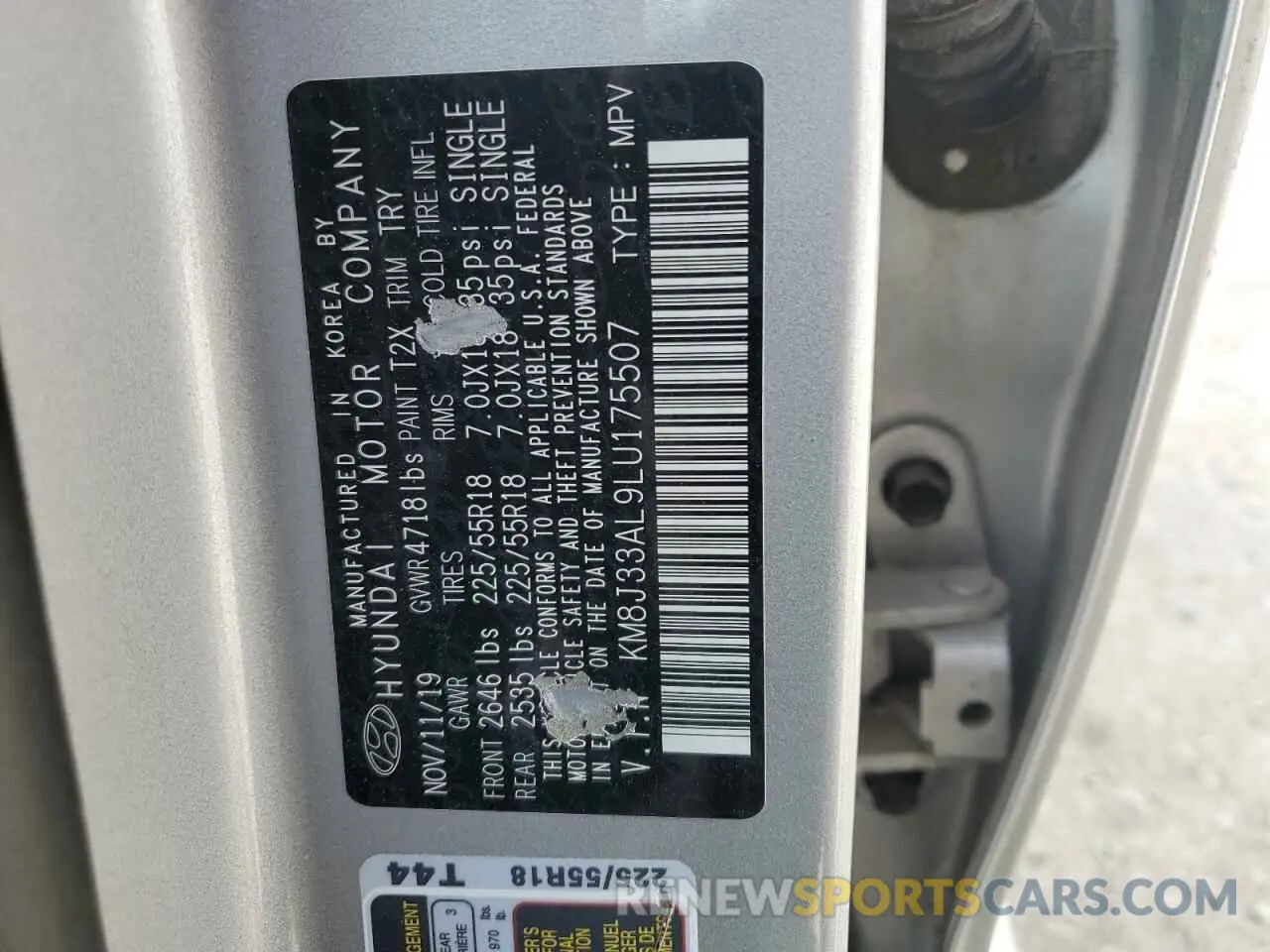 15 fotografías del automóvil dañado KM8J33AL9LU175507 HYUNDAI TUCSON 2020