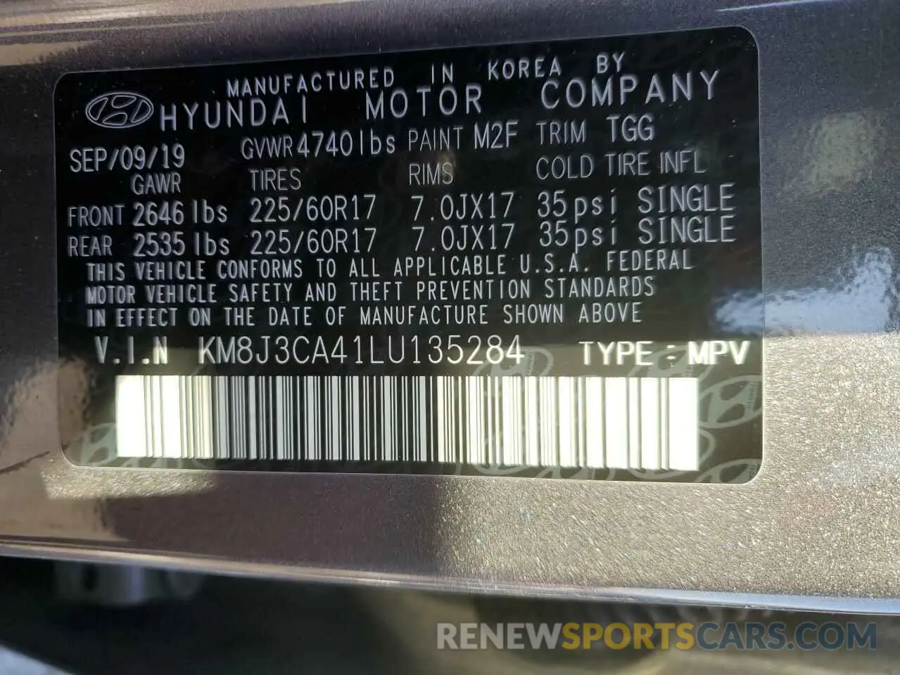 13 fotografías del automóvil dañado KM8J3CA41LU135284 HYUNDAI TUCSON 2020
