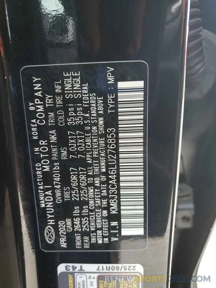 13 fotografías del automóvil dañado KM8J3CA46LU276853 HYUNDAI TUCSON 2020