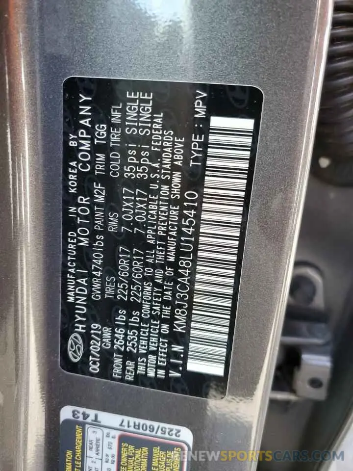 14 fotografías del automóvil dañado KM8J3CA48LU145410 HYUNDAI TUCSON 2020