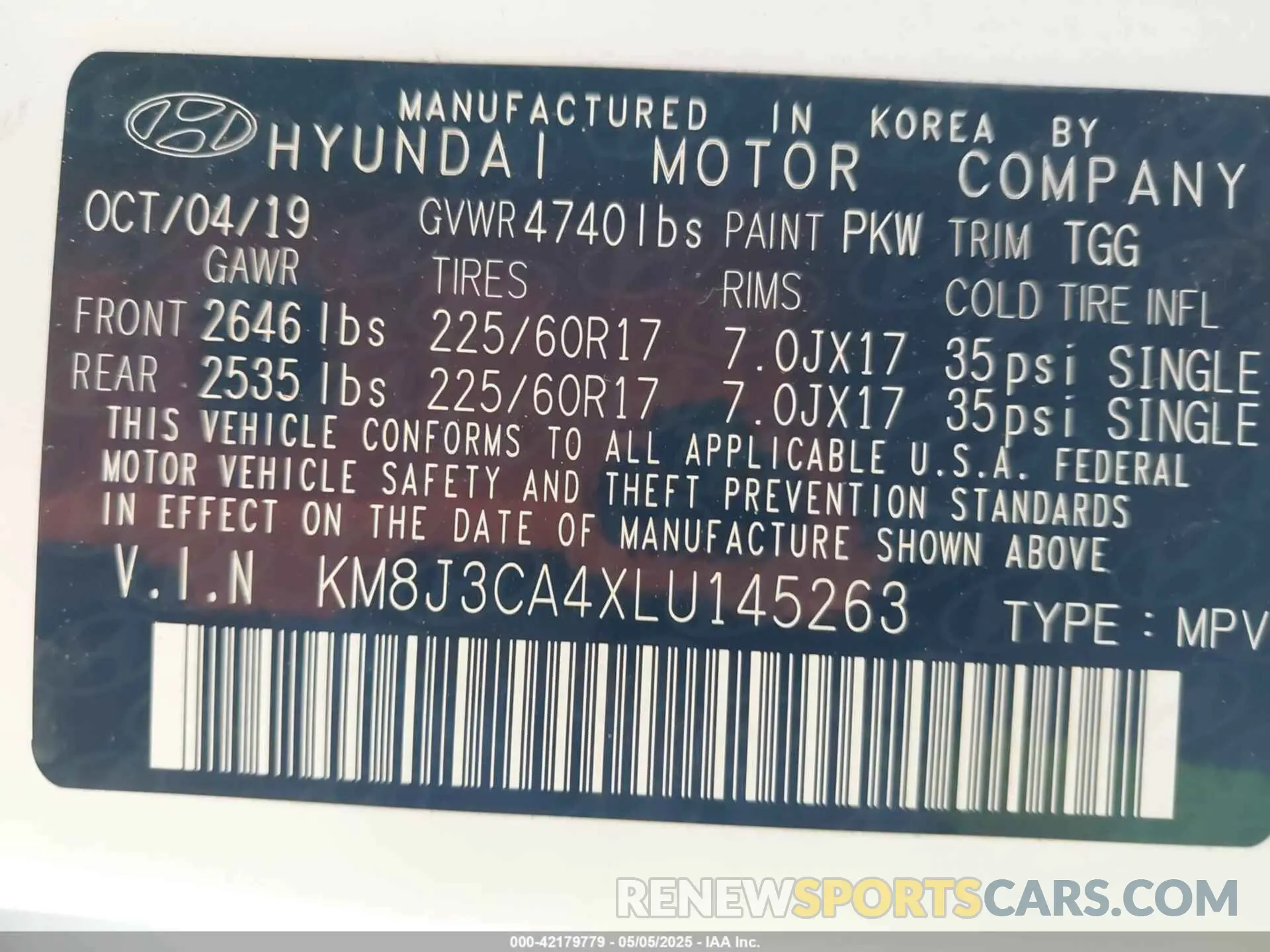 9 fotografías del automóvil dañado KM8J3CA4XLU145263 HYUNDAI TUCSON 2020