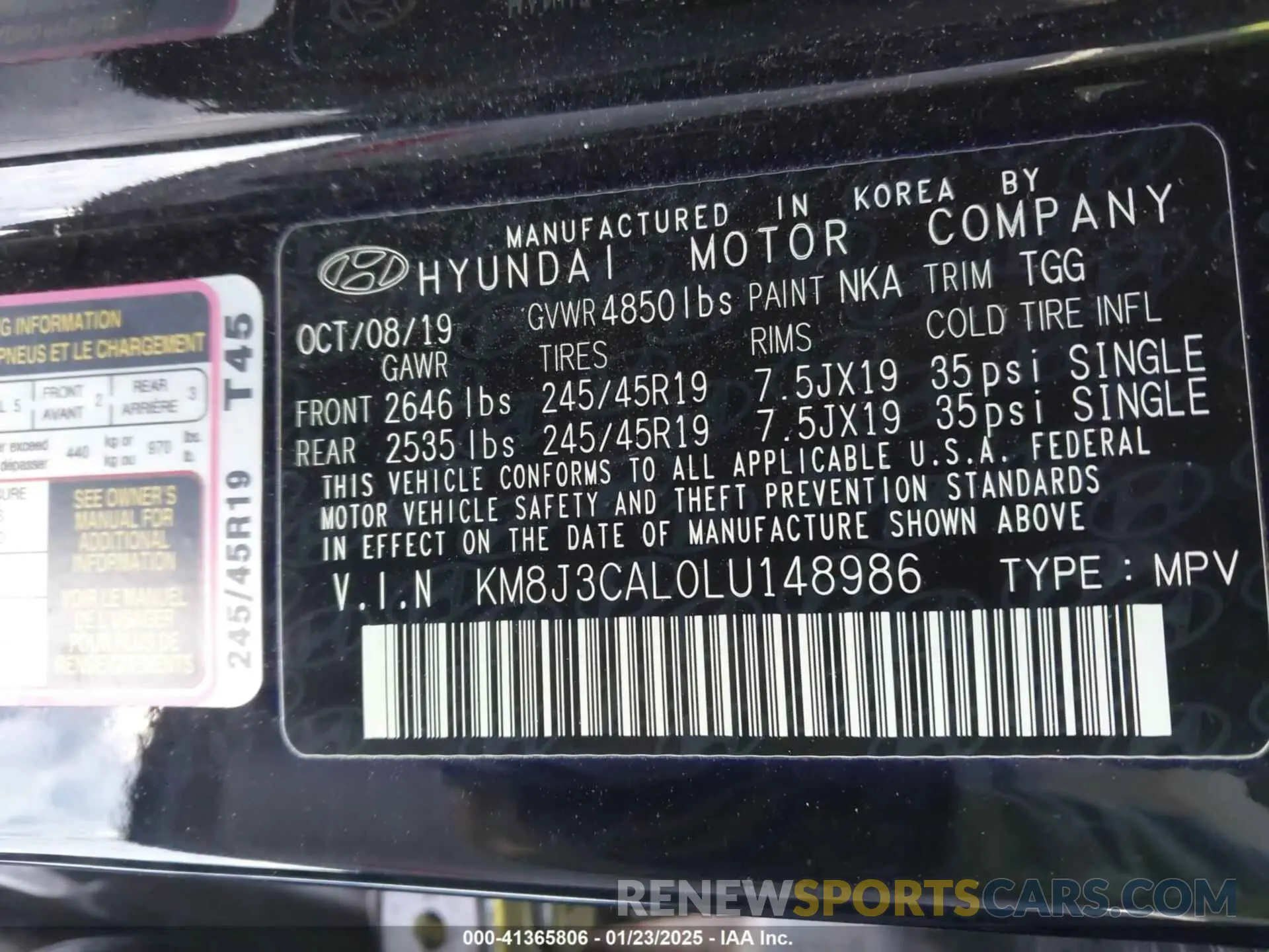 9 fotografías del automóvil dañado KM8J3CAL0LU148986 HYUNDAI TUCSON 2020