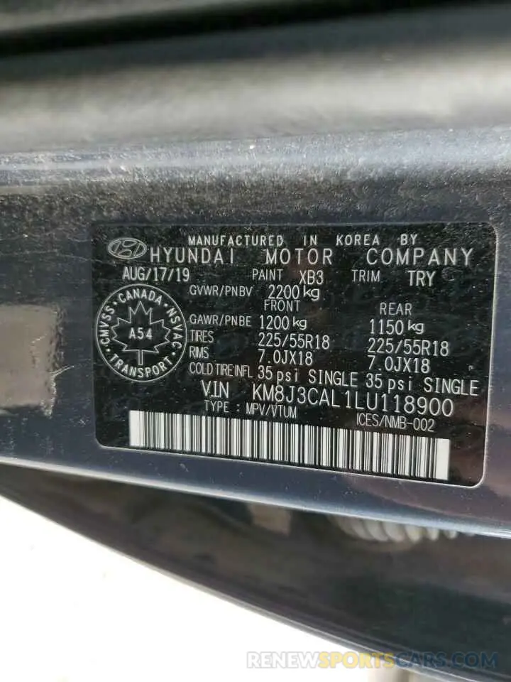 13 fotografías del automóvil dañado KM8J3CAL1LU118900 HYUNDAI TUCSON 2020