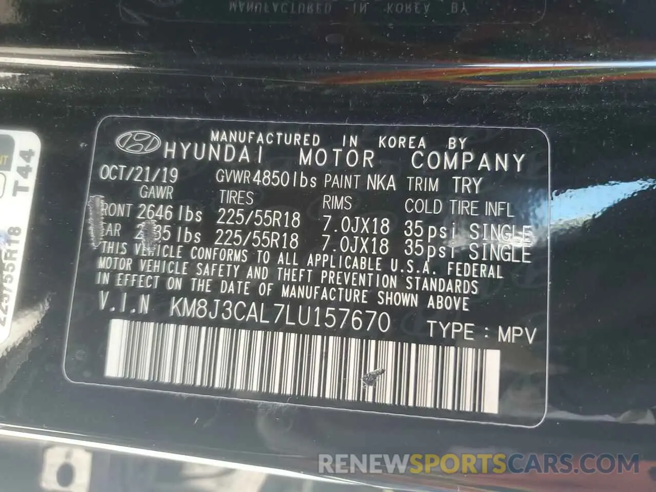 13 fotografías del automóvil dañado KM8J3CAL7LU157670 HYUNDAI TUCSON 2020