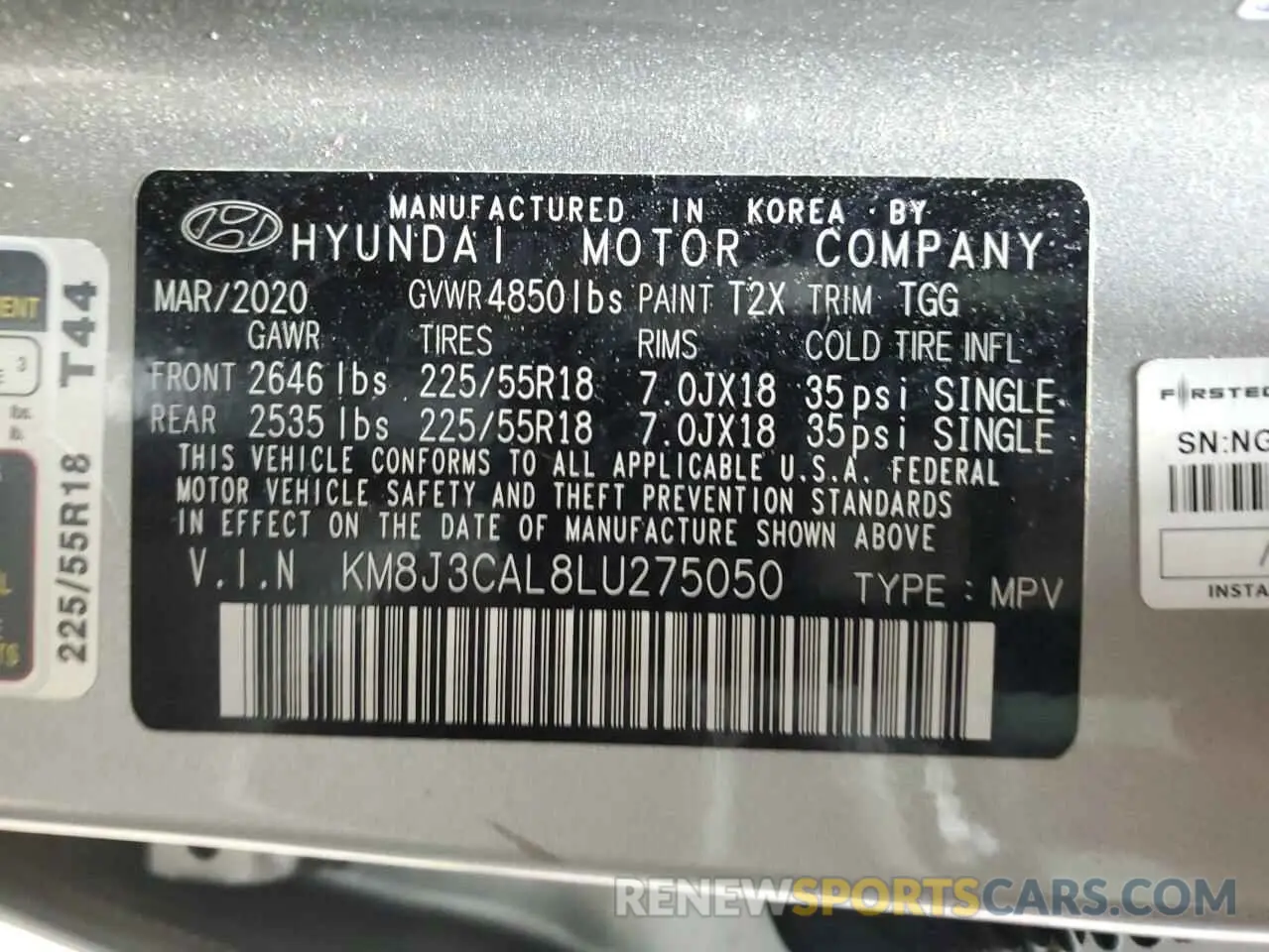 13 fotografías del automóvil dañado KM8J3CAL8LU275050 HYUNDAI TUCSON 2020