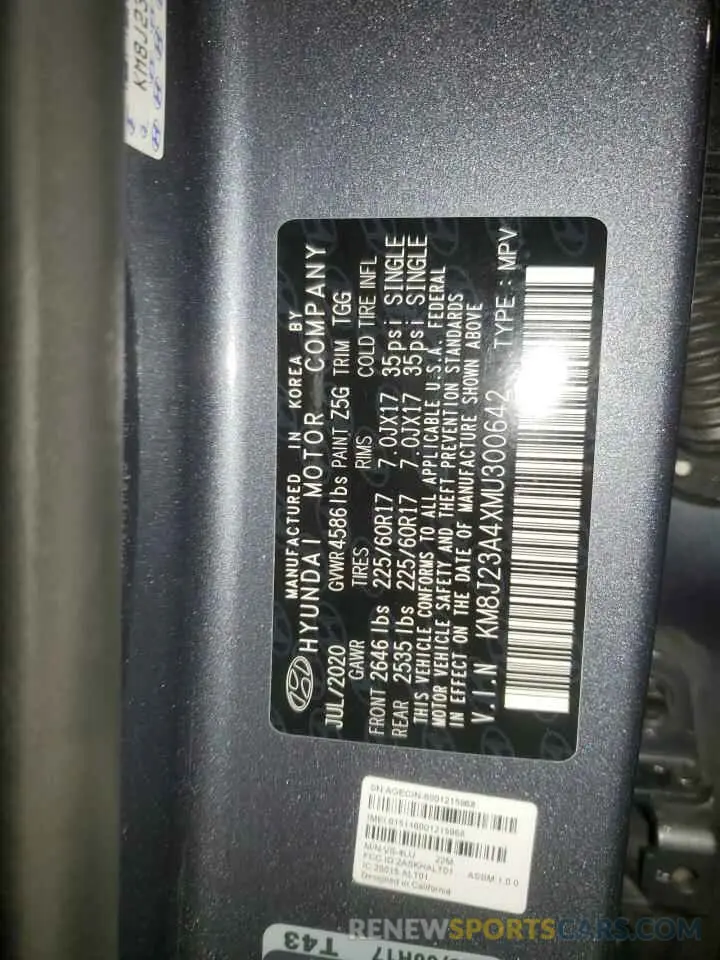 12 fotografías del automóvil dañado KM8J23A4XMU300642 HYUNDAI TUCSON 2021