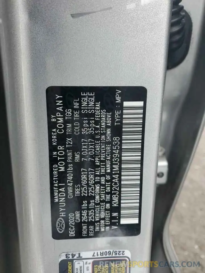 12 fotografías del automóvil dañado KM8J2CA41MU394538 HYUNDAI TUCSON 2021