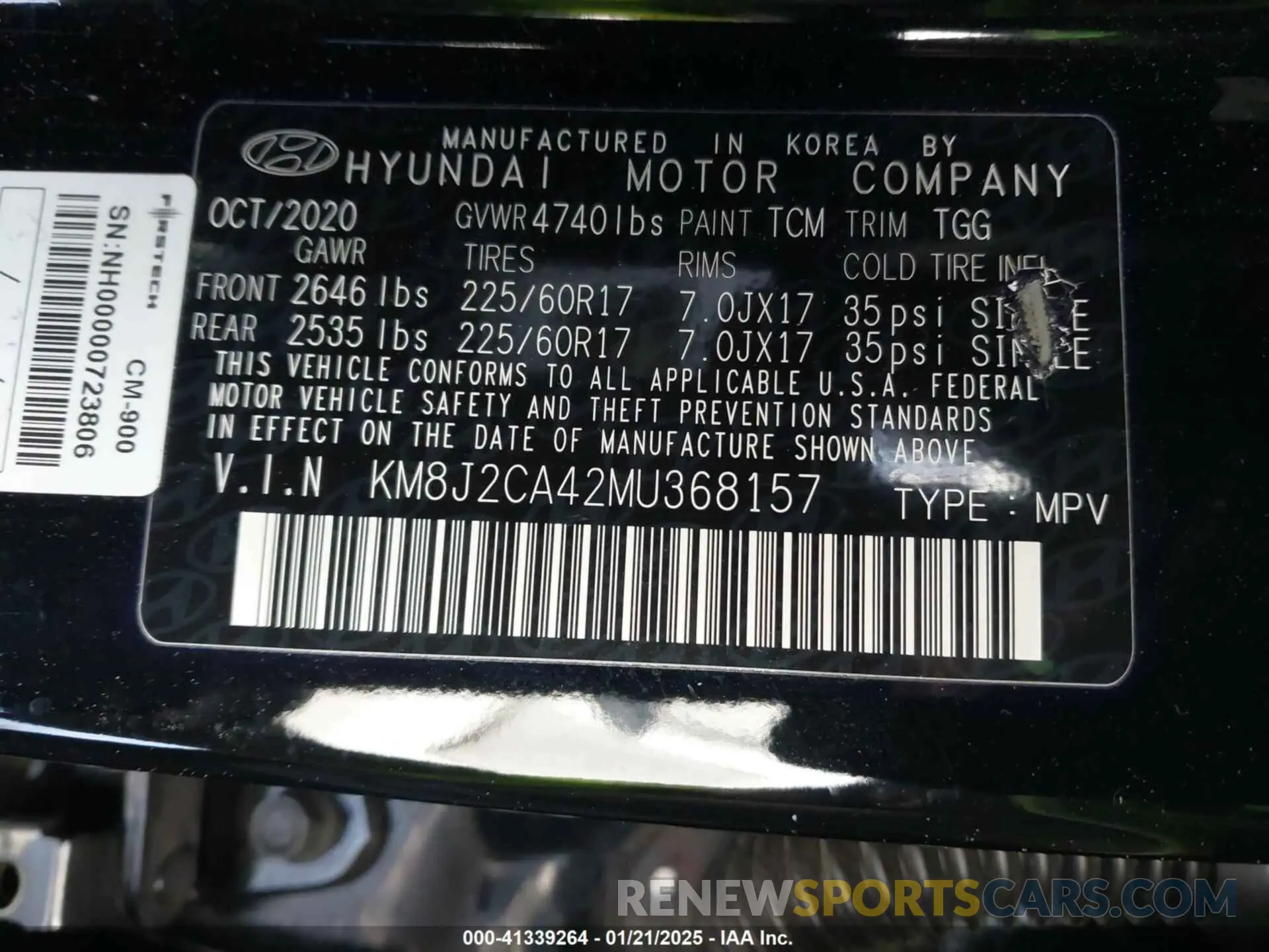 9 fotografías del automóvil dañado KM8J2CA42MU368157 HYUNDAI TUCSON 2021