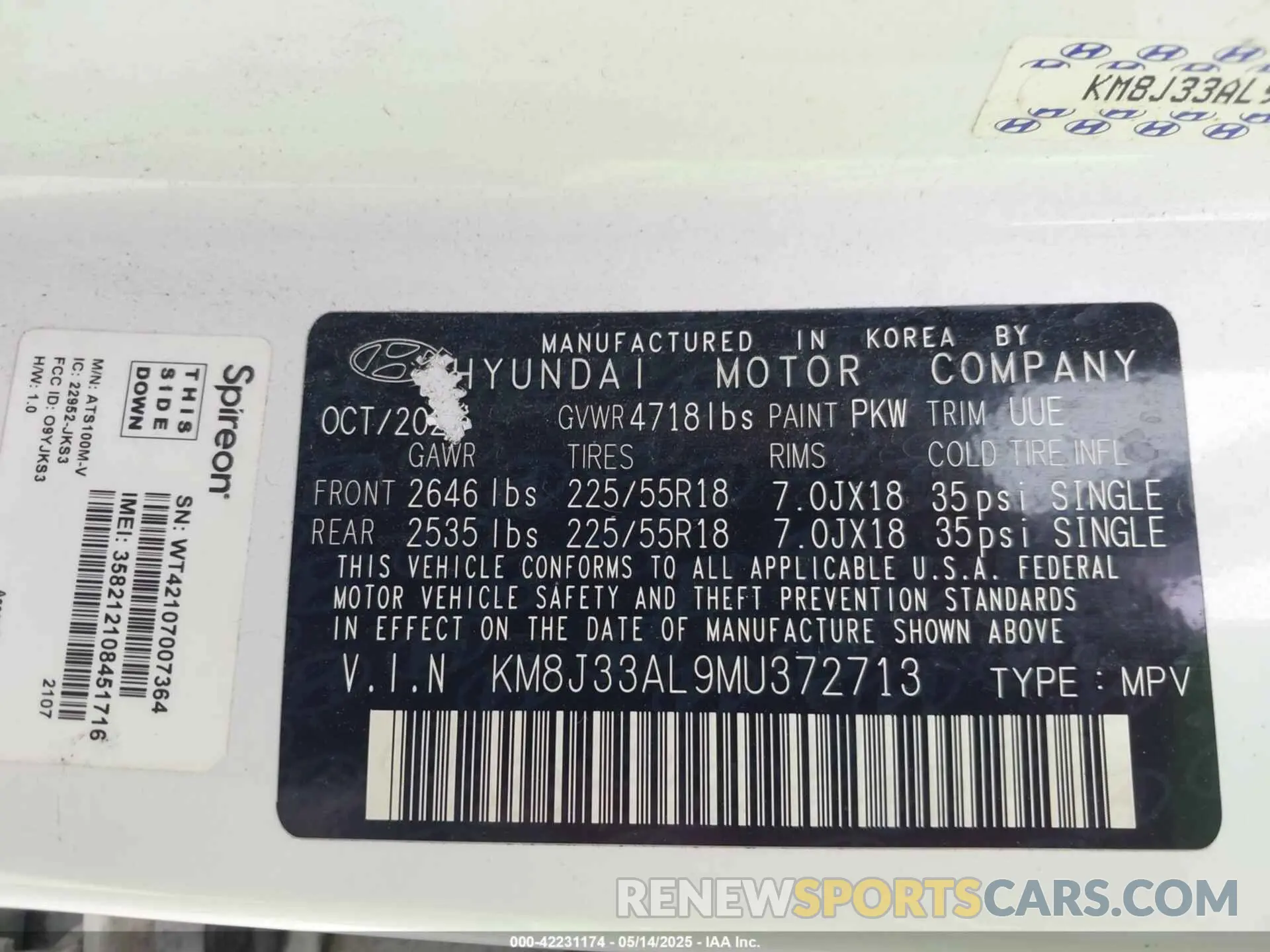 9 fotografías del automóvil dañado KM8J33AL9MU372713 HYUNDAI TUCSON 2021