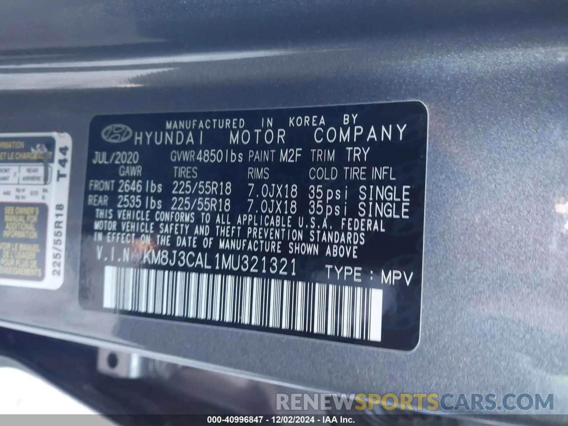 9 fotografías del automóvil dañado KM8J3CAL1MU321321 HYUNDAI TUCSON 2021
