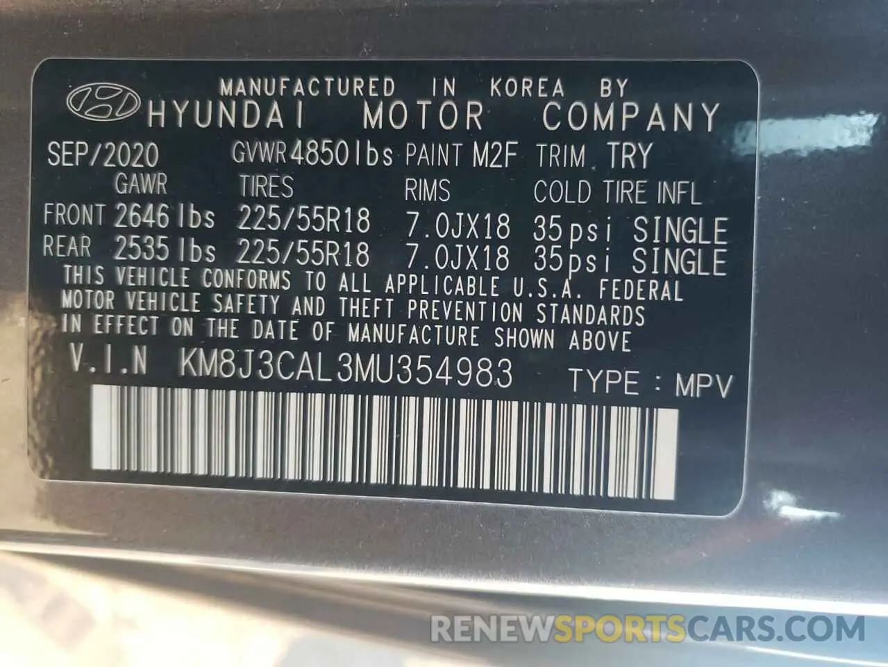 13 fotografías del automóvil dañado KM8J3CAL3MU354983 HYUNDAI TUCSON 2021