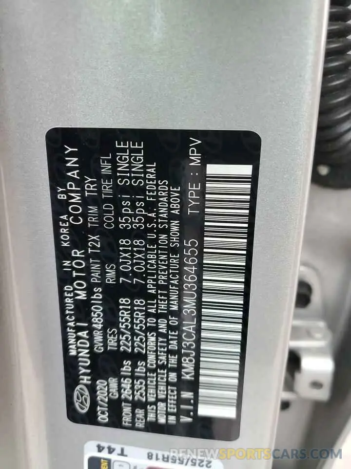 13 fotografías del automóvil dañado KM8J3CAL3MU364655 HYUNDAI TUCSON 2021