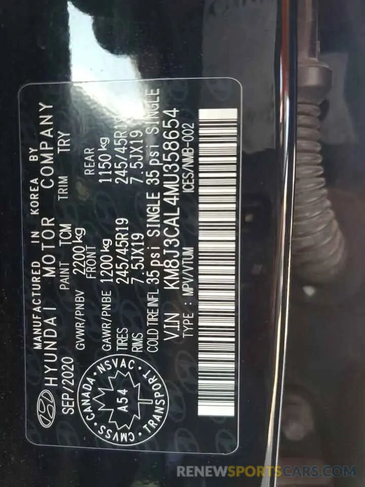 12 fotografías del automóvil dañado KM8J3CAL4MU358654 HYUNDAI TUCSON 2021