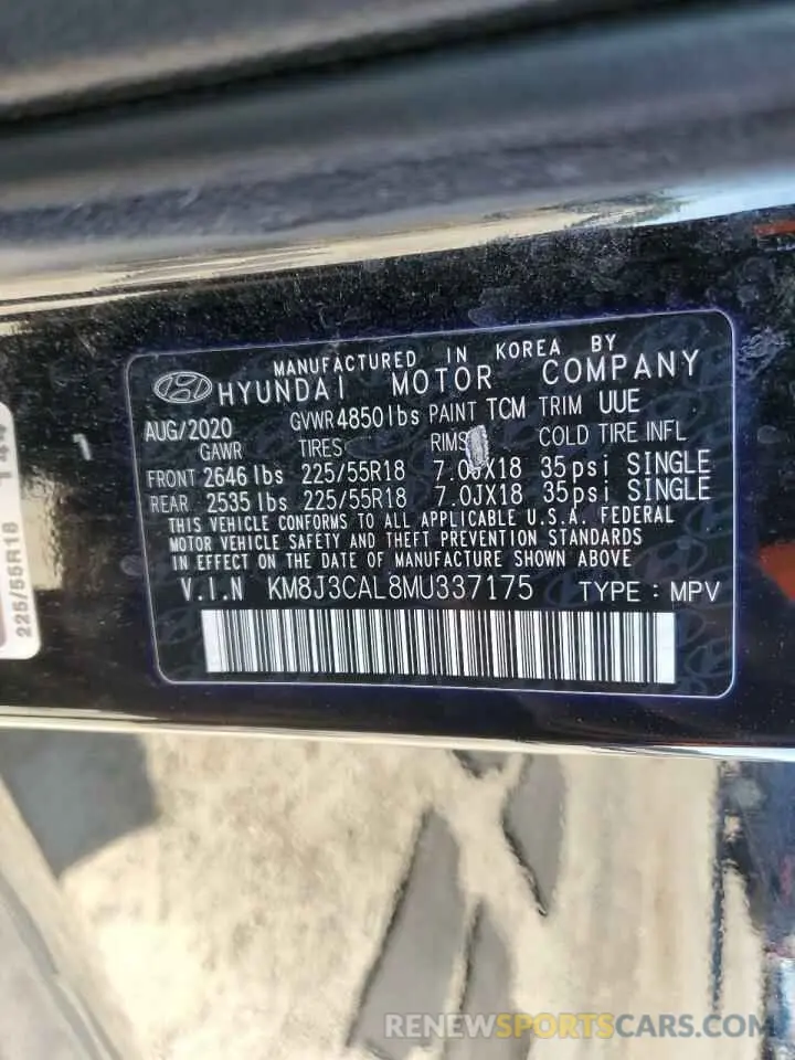 14 fotografías del automóvil dañado KM8J3CAL8MU337175 HYUNDAI TUCSON 2021