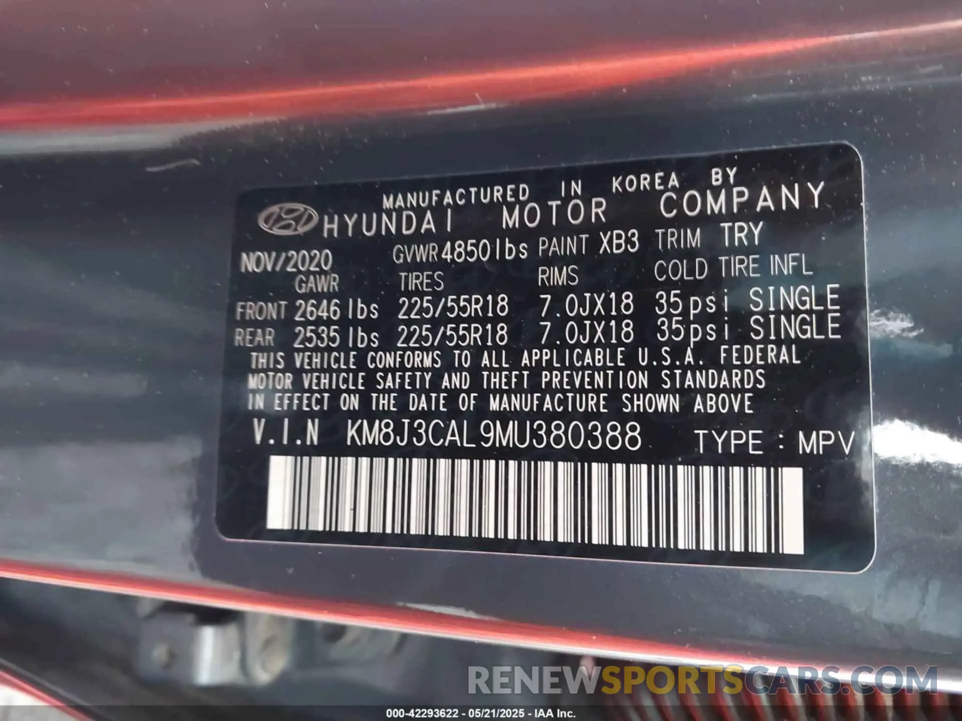 9 fotografías del automóvil dañado KM8J3CAL9MU380388 HYUNDAI TUCSON 2021