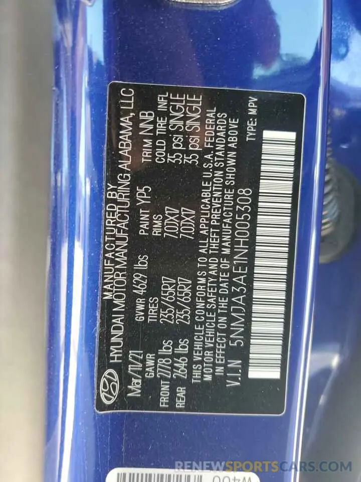 15 fotografías del automóvil dañado 5NMJA3AE1NH005308 HYUNDAI TUCSON 2022